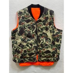 80s Walls USA Mens Large Hunting Vest Camo Orange Reversible Insulated Duck